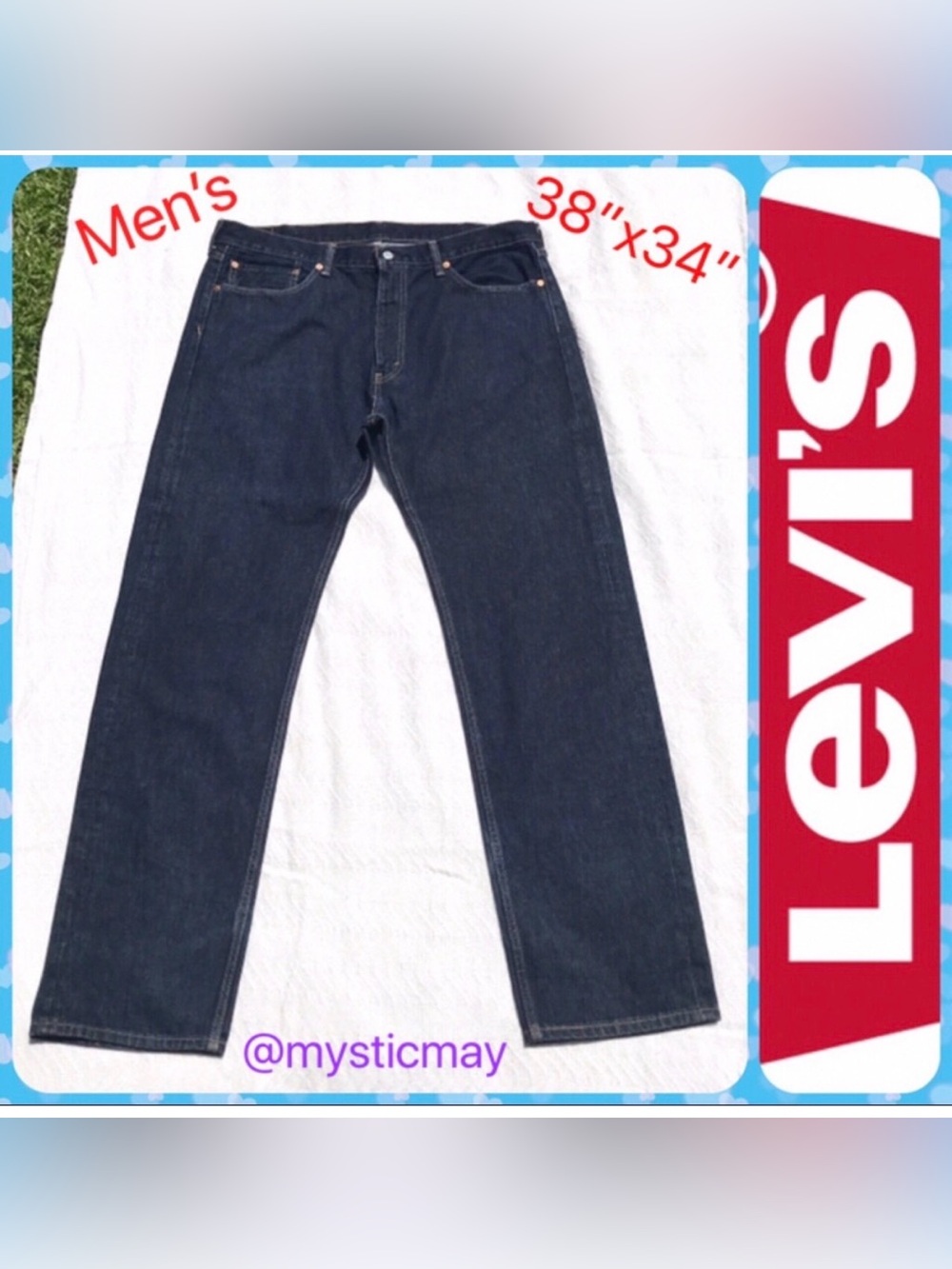 Mens LEVI’S 505 Distressed Dark Wash Denim Jeans 38 x 34 Plus Size Big and Tall